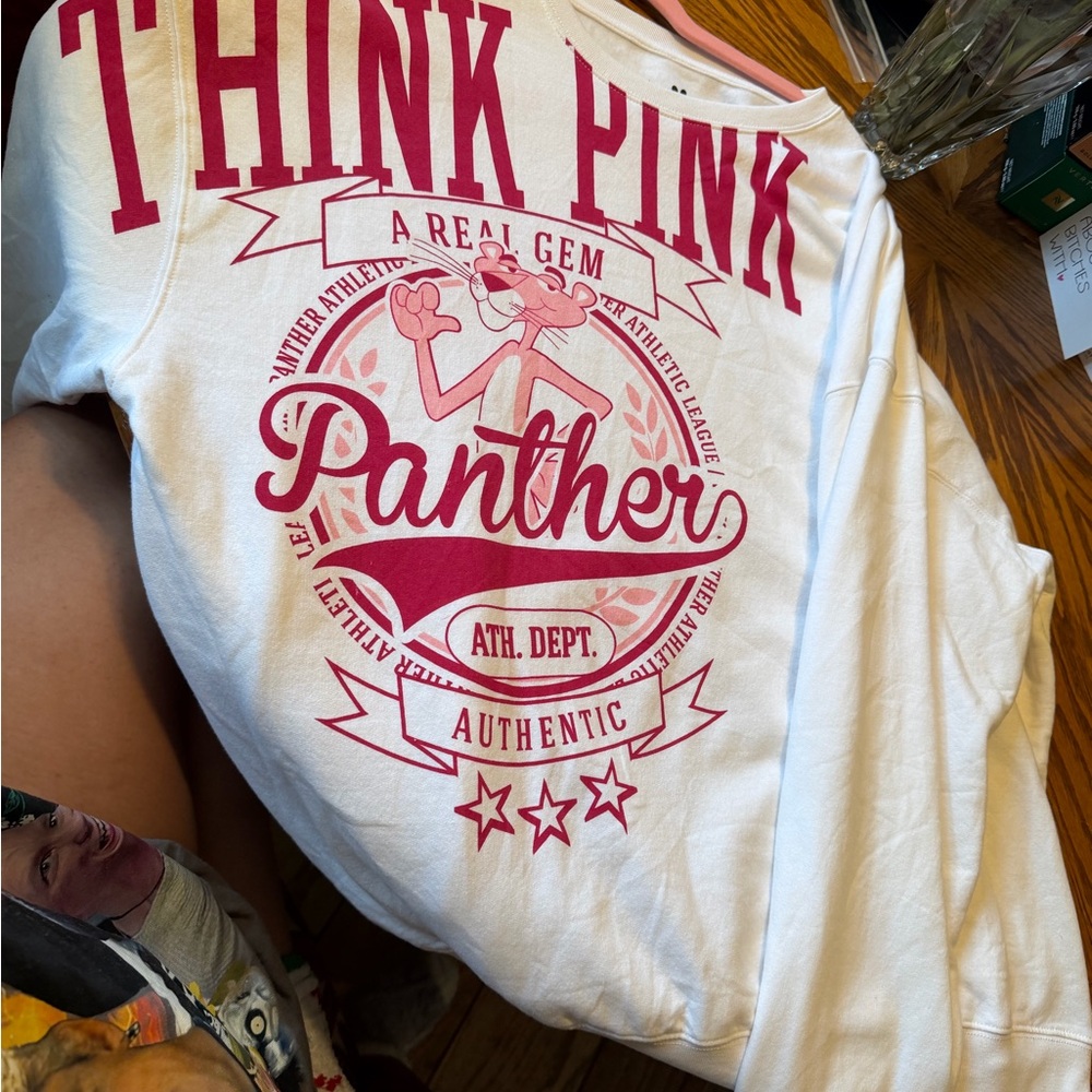 Think Pink Panther White & Pink Crewneck Sweatshirt